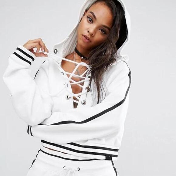 Rising Sun Lace Up Oversize Crop Hoodie XS - Picture 4 of 6